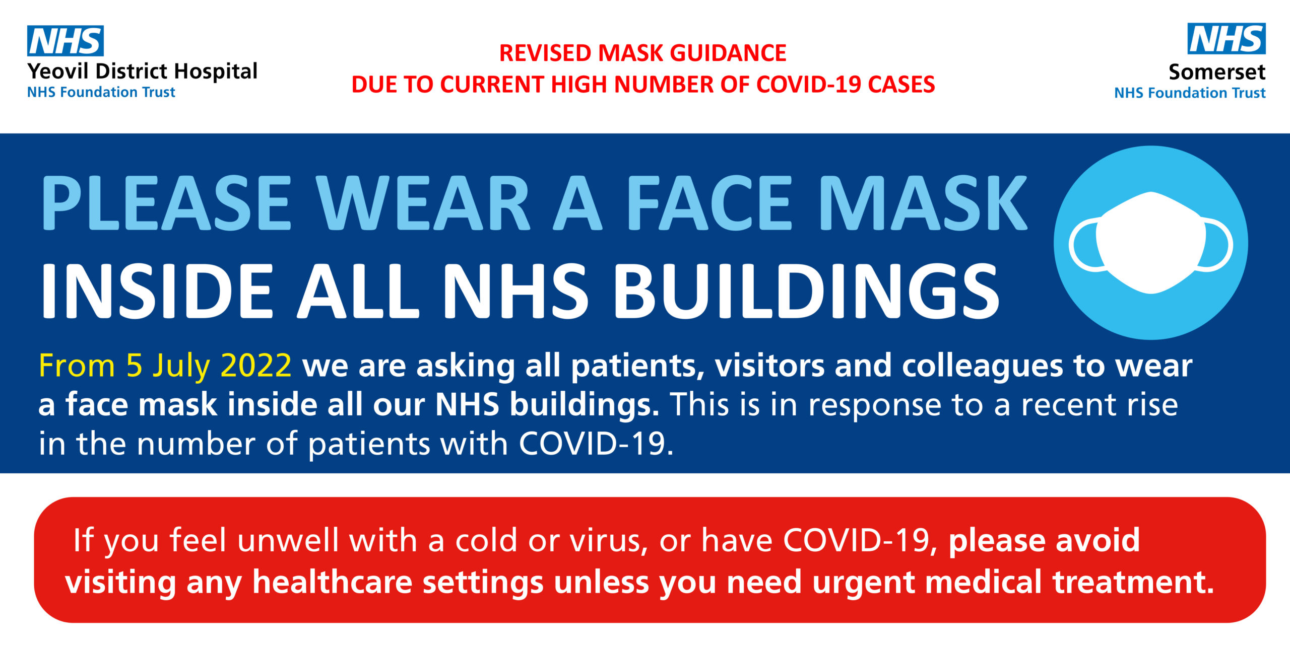 Graphic reiterates message for those entering NHS buildings to please wear a face mask